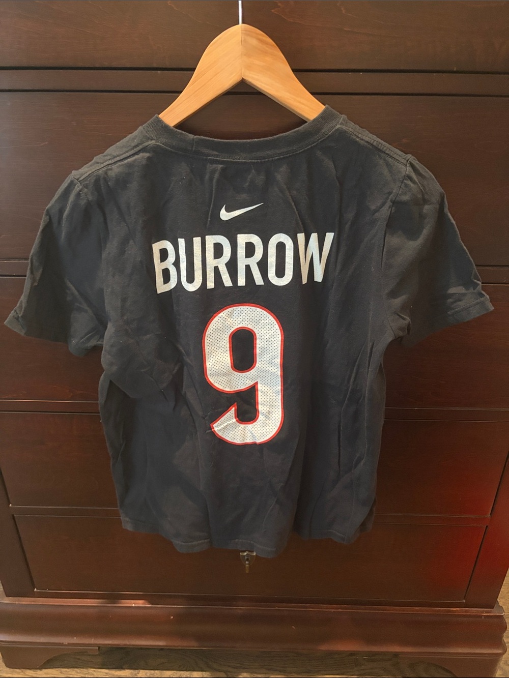 Nike Black Tee with White "BURROW" and Red-Outlined Number 9